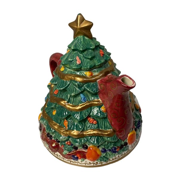 Bella Casa By GANZ Kitchen Christmas Tree Teapot With Gold Star On Top Large 6" - Picture 8 of 15